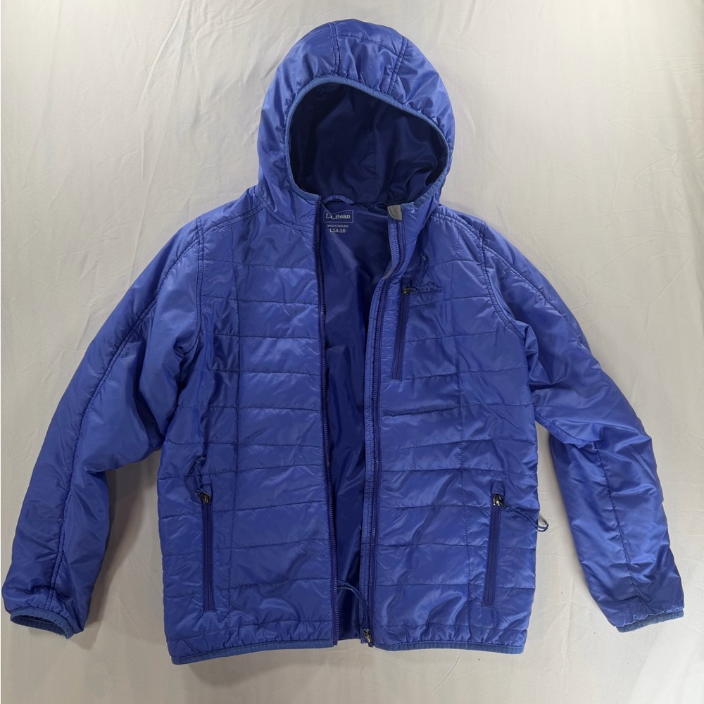 L.L. Bean Kids Large 14/16 Primaloft Packaway Hooded Jacket Vibrant Blue/Purple